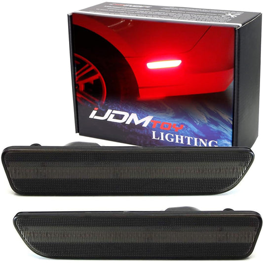 IJDMTOY Smoke Lens Red LED LED Rear Side Marker Light Kit 2005-09 Ford Mustang compatible 54-SMD LED equipped OEM backside marker lamp replacement