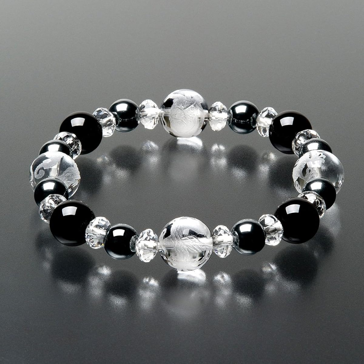 Buddhist Altar Shop Takita Shoten Specially Selected Bracelet Prayer Beads, Four Gods Bracelet, Black Onyx 10mm, Hematite 8mm, Genuine Crystal Star Shape◆Bead Bracelet, Feng Shui, Good Luck, Amulet, Brace Rosary [Certificate Included, Issued by Takita Sh
