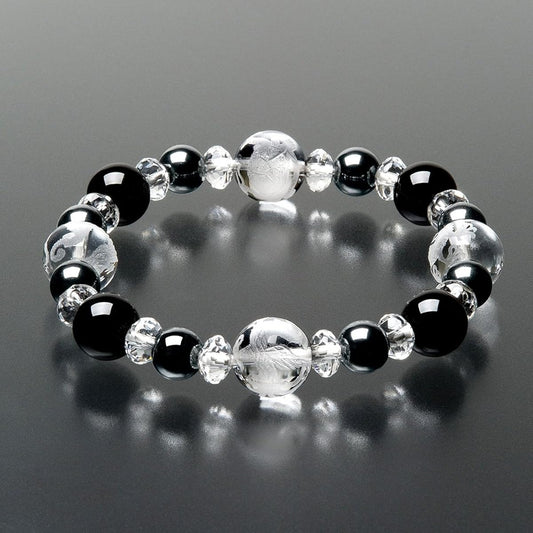 Buddhist Altar Shop Takita Shoten Specially Selected Bracelet Prayer Beads, Four Gods Bracelet, Black Onyx 10mm, Hematite 8mm, Genuine Crystal Star Shape◆Bead Bracelet, Feng Shui, Good Luck, Amulet, Brace Rosary [Certificate Included, Issued by Takita Sh