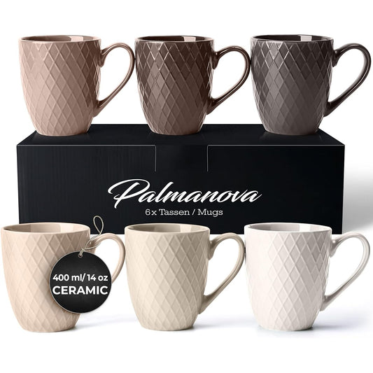 MIAMIO – 6 x 400 ml – Coffee Mug Set/Mug – Modern Ceramic Matte Design – Large Capacity Coffee Mug – Palmanova Collection (White)