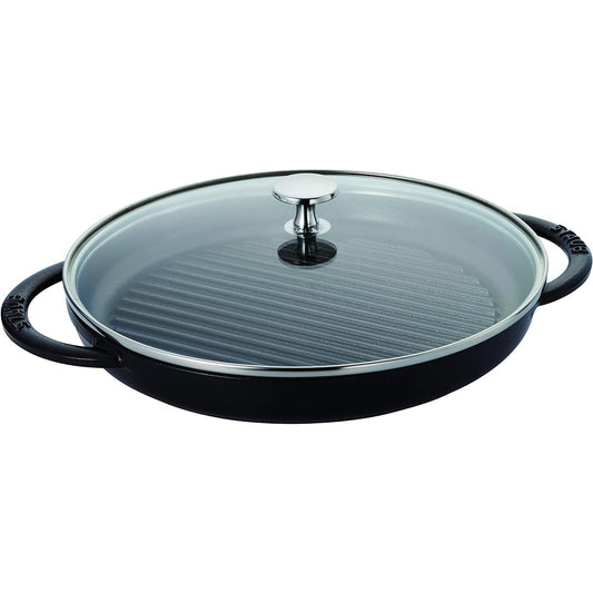 staub "Pure Grill Steam & Grill Black 26cm" Grill Pan with Glass Lid, Hand Cast Enamel, IH Compatible [Authorized Japanese Product] Grill & Frying Pan 40508-302