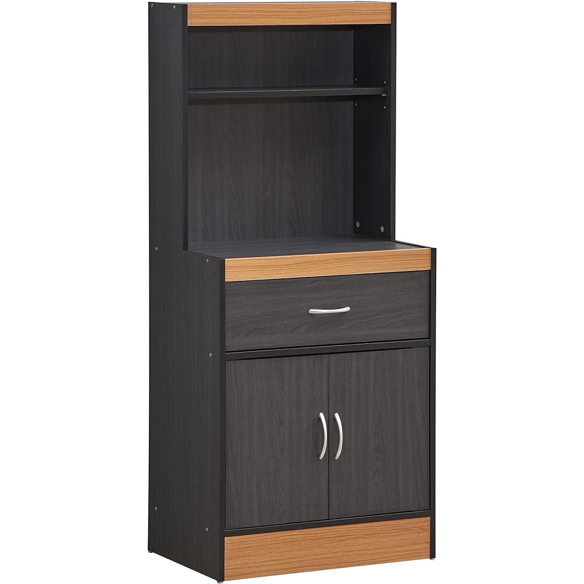 Hodedah Kitchen Cabinet Black Beech Tall Type 137cm Open Shelf 1 Drawer Storage with Lower Door [Regular Japanese Import Product]