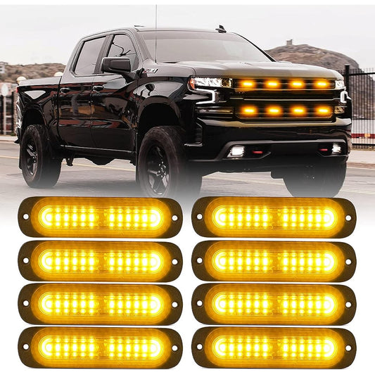 XPRITE Amber 12 LED Emergency Strobe Kit Surface Flash Mount Side Marker Glyl Grill Dangerous Warning Blink Light Head Off Road Car ATV Track Car -8 pieces