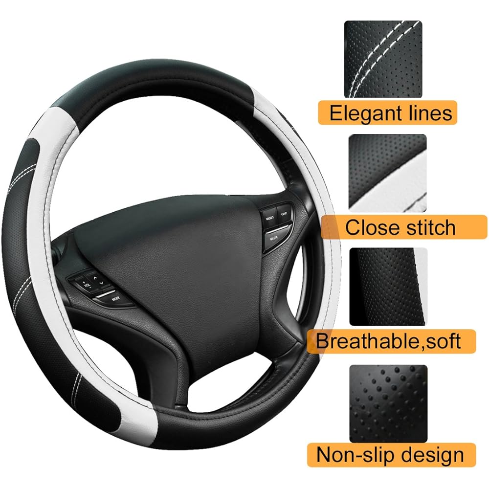 CAR PASS Rhinelider Leather Universal Steering Wheel Cover conforms to trucks, SUVs, and cars (gray)