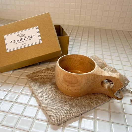 Newie Kukusa Wooden Mug Made in Japan Hida Beech Natural Wood 150ml Storage Bag Included Camping Outdoor Home Use Gift Present