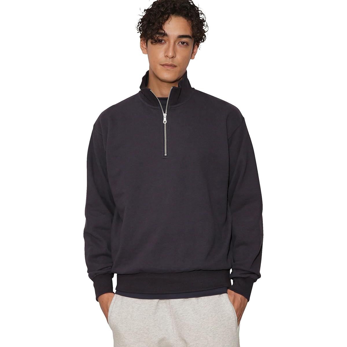 nano universe "NJ/CLUB" HOMESTOCK fine brushed fleece half zip sweatshirt