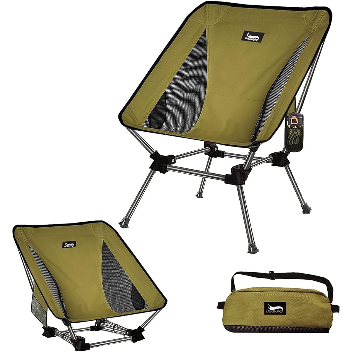 Outdoor chair, camping chair, lightweight [Uniquely developed cup holder] with pocket, load capacity 150kg, compact chair, more stable, for hiking, fishing, mountain climbing, with side pocket, storage bag included -4A