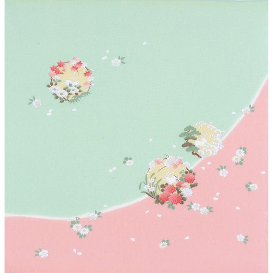 Musumi Furoshiki Furoshiki, Approximately 68cm, Pure Silk, Crepe, Yuzen, Two Widths, No. 7 (Boxed), Rabbit in a Flower Circle, Pink, Made in Japan 30623-666