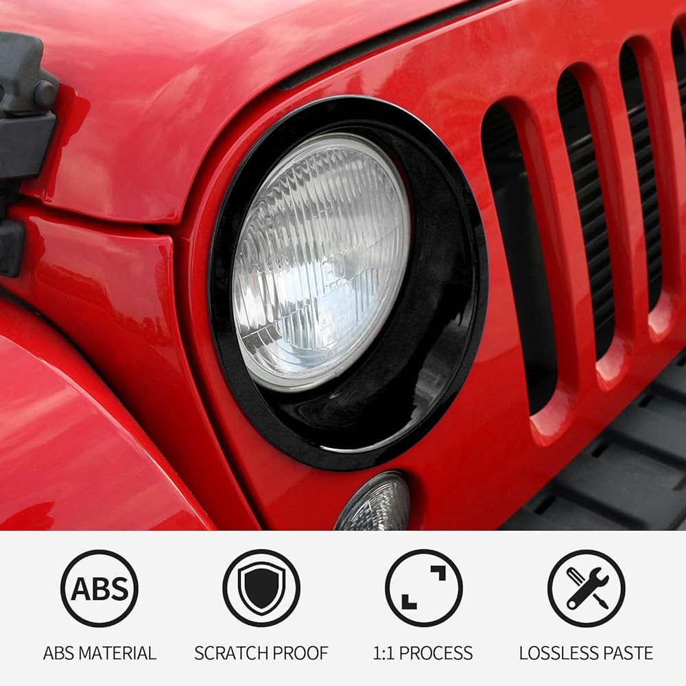 RT-TCZ Wrangler JK Headlight Cabat Rim Bezel Jeep Wrangler JK JK JKU Unlimited 2007-2017 2 Black Exterior Accessories