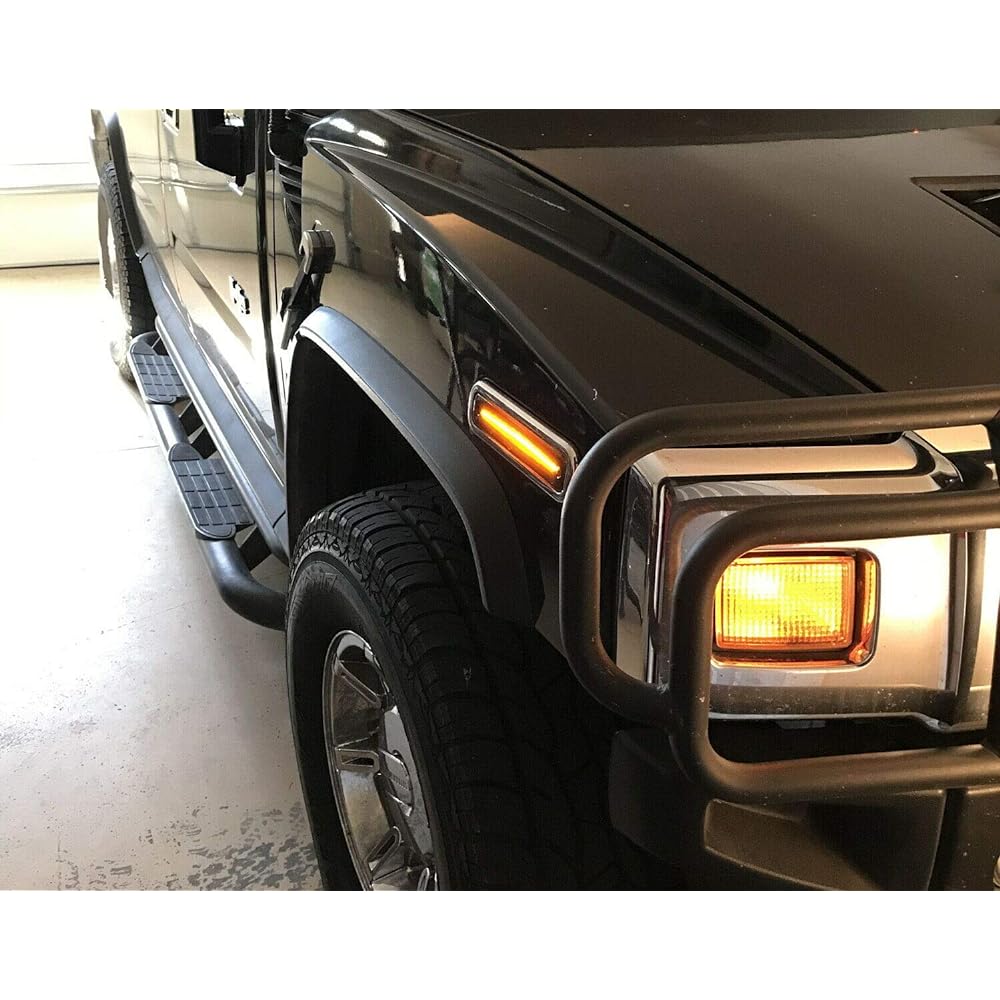 GANGMU TEC 4 pieces Set Smoke Side Marker Light LED Amber & Rear HUMMER 2003-2009 H2 replacement part number 25952319 15114677 (Smoke lens)