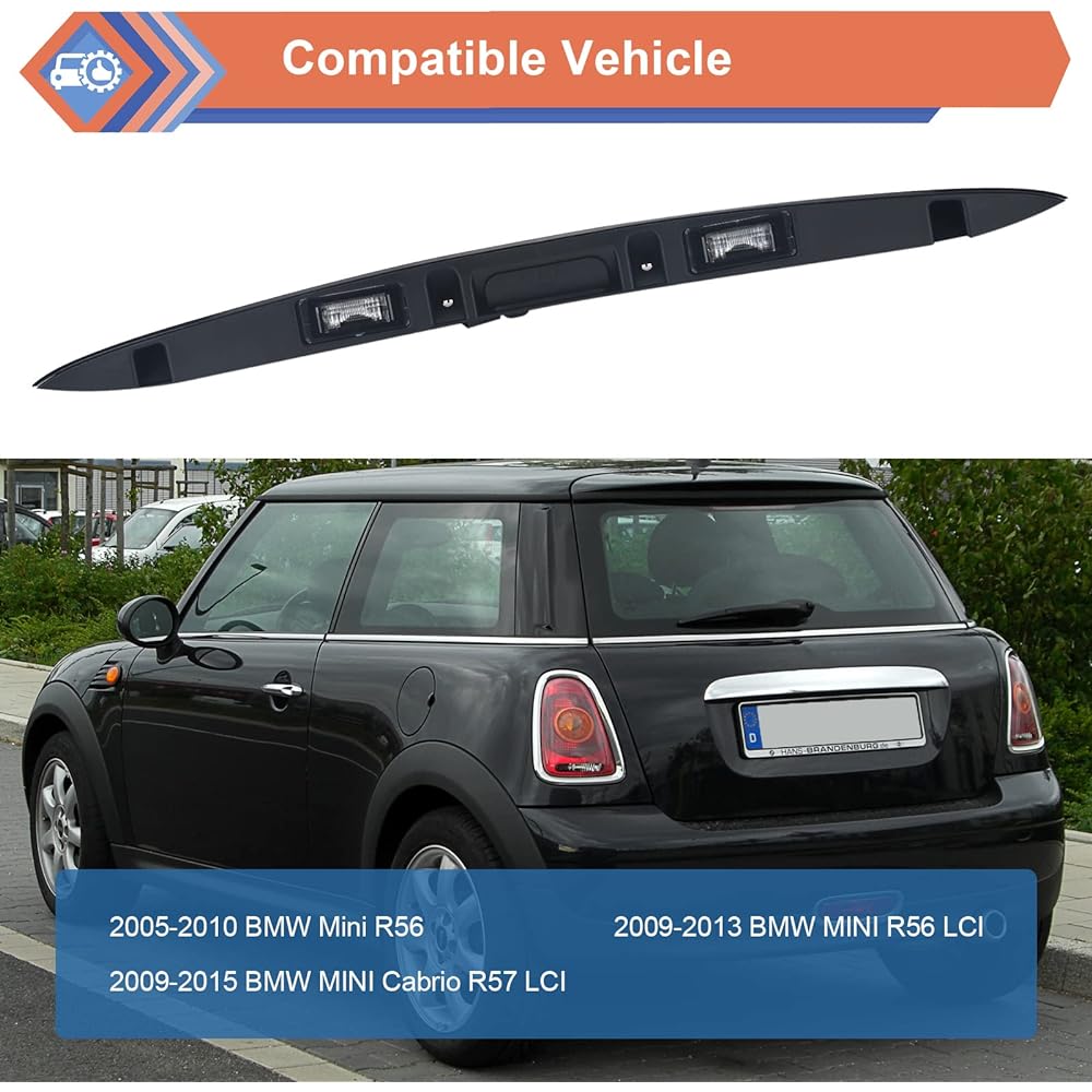 ZONFANT Chrome Rear Trunk Hatch handle with lamp Tail Gate Trimlid Trunk Lift Gate Pull Handle 2005-2015 BMW MINI COOPER R56 R57 R57 R57 Series #51132753603 Replacement