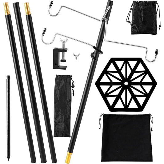 Lantern Hanger Lantern Pole Lantern Stand Dual-use Drive-In Clamp Type Folding 4 Levels Height Adjustable Lantern Hook with Peg Lightweight Sturdy Outdoor Camping Storage Bag Included By Kcmell