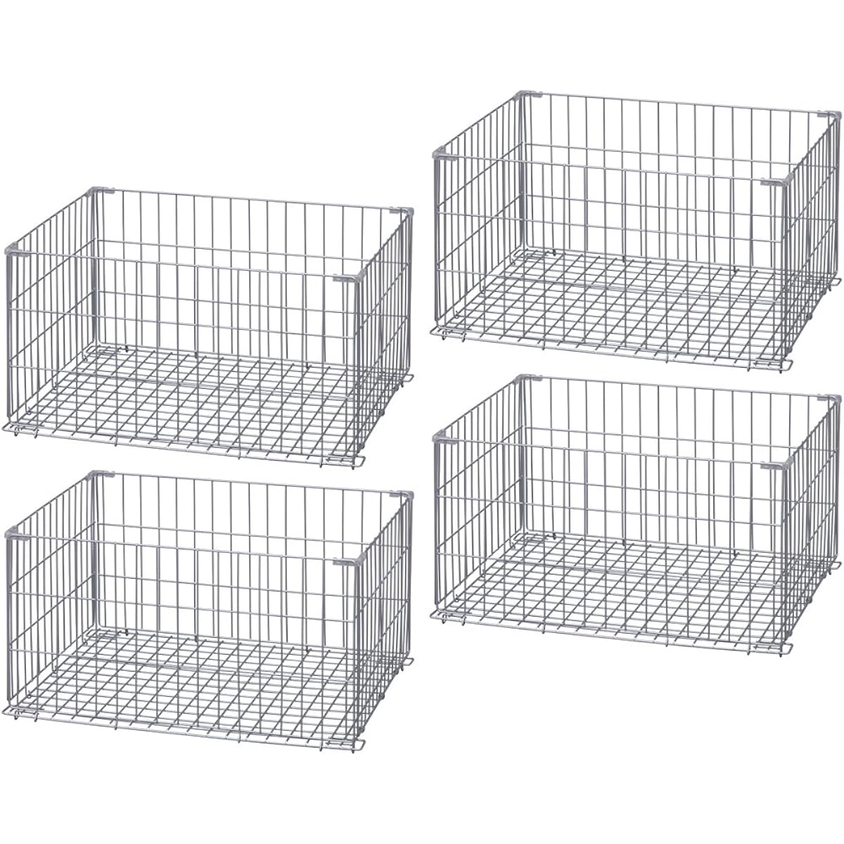 Iris Ohyama Container Wire Folding Set of 4 Width 60 x Depth 45.5 x Height 33.4cm LL Silver WCO-LL