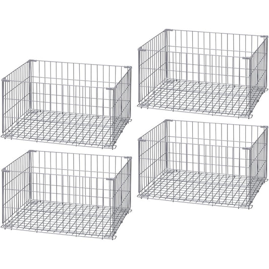 Iris Ohyama Container Wire Folding Set of 4 Width 60 x Depth 45.5 x Height 33.4cm LL Silver WCO-LL