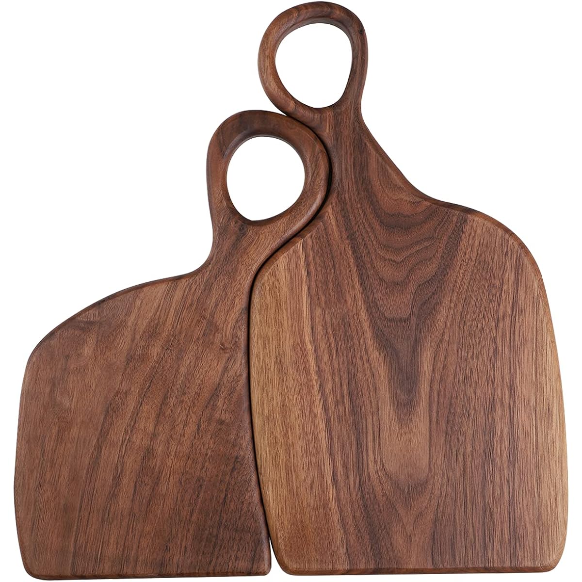 musowood Couple Cutting Board, Wooden Tablet, Unique Present, Wedding Gift, Present for Parents, Kitchen Utensils, Bread and Fruit Platter, Matching Look Set of 2, Made of Solid Walnut Natural Wood