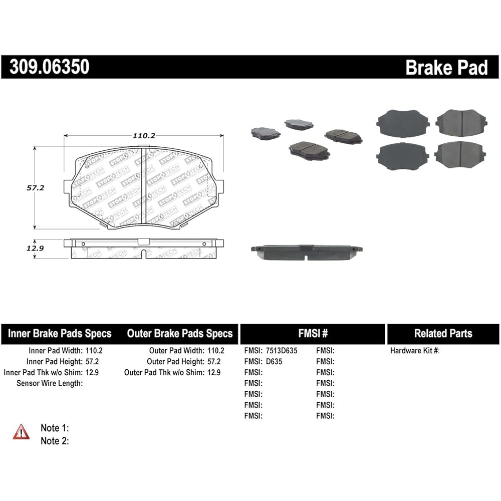 STOPTECH 309.06350 With sports brake pad shim and metal fittings