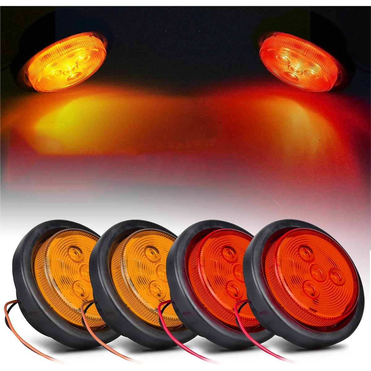 PARTSAM Amber 2 + Red Truck Trailer 2.5 inch Round Side Marker LED Clearance Light 4LED 12V 2.5 inch Round LED Marker Light 2.5 Round LED Clearance Light 2.5 inch Round LED Flash Mount Light