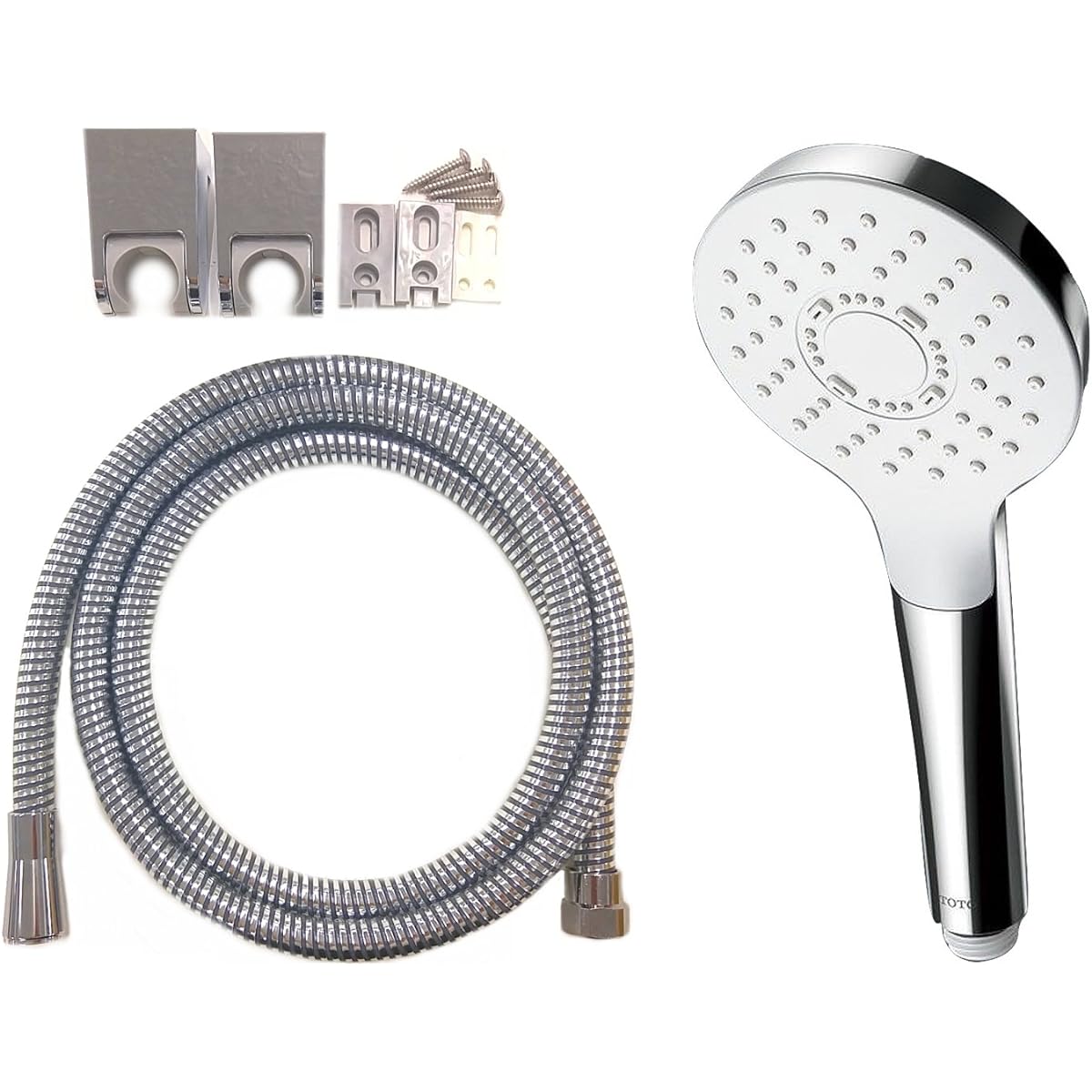 TOTO Shower Set (Comfort Wave Shower, Angle Adjustable Shower Hanger x 2, Metal Resin Hose 1600mm) TBW01021J Silver
