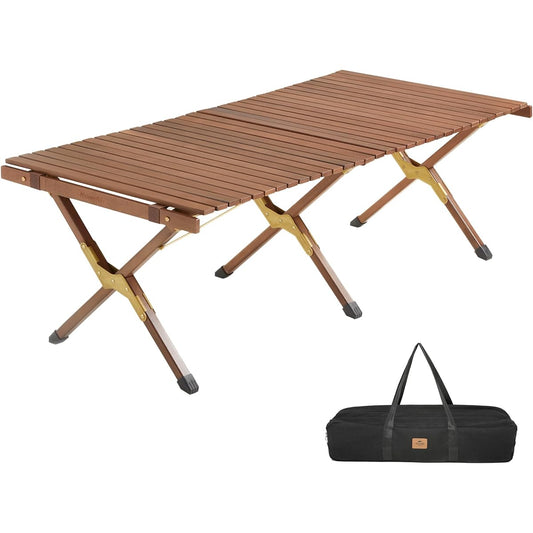 Naturehike Official Shop Table, Wood Roll Table, Roll Top Table, Large Table, Outdoor, Wooden, Folding, 122cm, Barbecue, Camping Supplies, Storage Bag Included, Easy to Assemble (L(122x60x43cm), Brown)