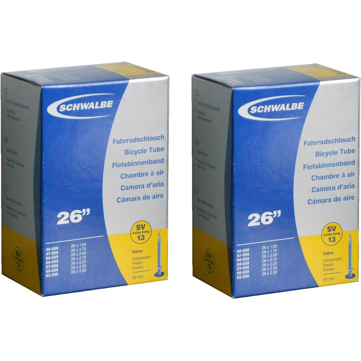 Set of 2 SCHWALBE 26 x 1.50/2.50 Tube Presta Style 60mm Long Valve 13SV-E.L [Parallel Import]