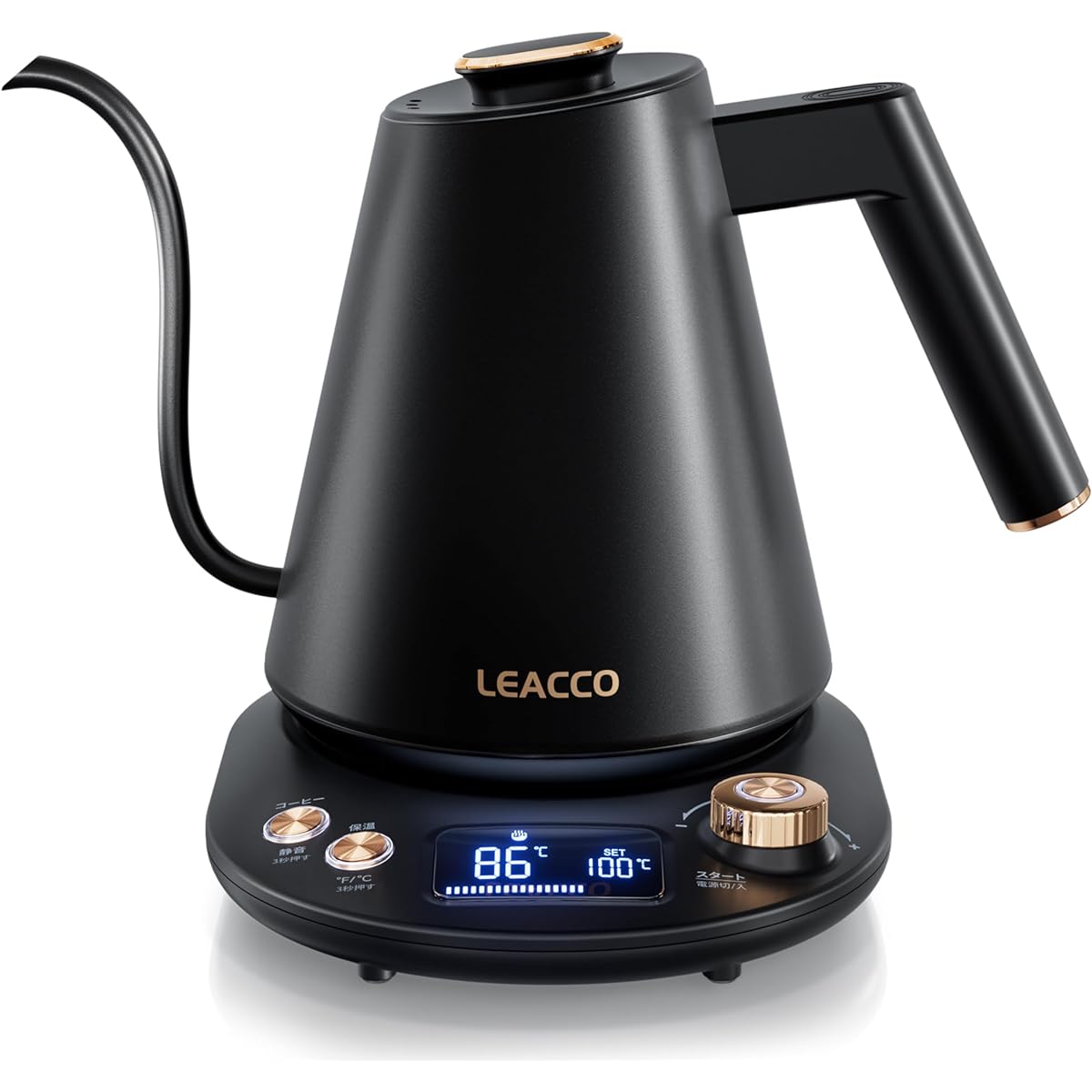 LEACCO Electric Kettle, Temperature Control, Coffee Pot, 2 Types of Kettle, Drip Kettle, Thin Mouth, Rapid Boiling, 3.2 fl oz (1.0 L), Electric Kettle, Heat Retention for 2 Hours, Adjustment of 5 °C,