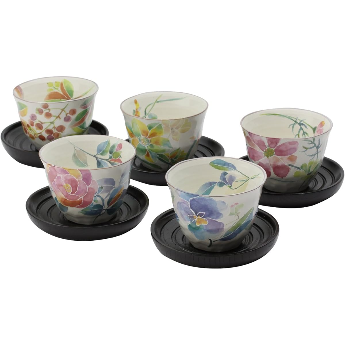 Ceramic Indigo Flower Words Sencha with teapot 5 types of flowers Size: Approximately φ9.2 H7 01544