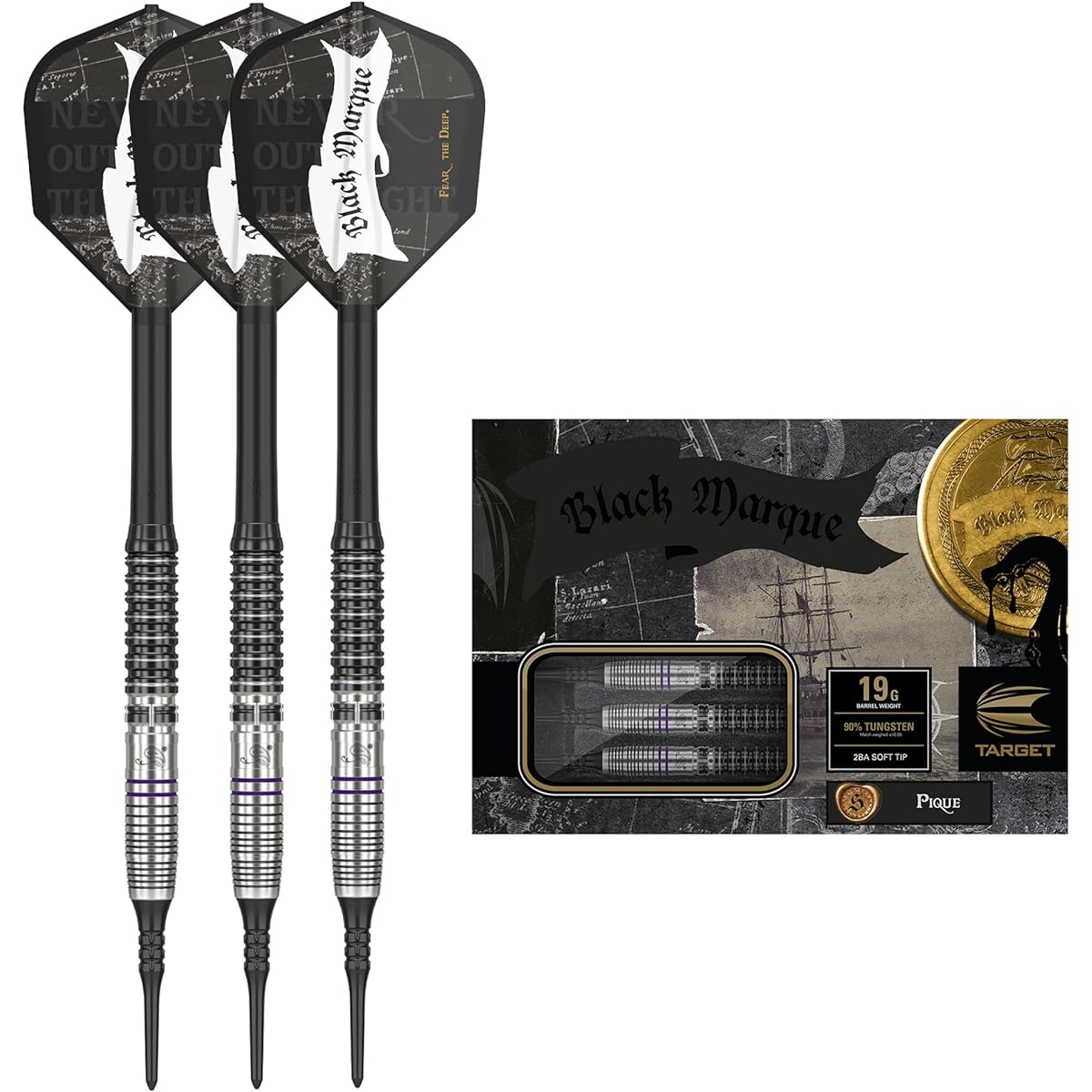 TARGET BLACK MARQUE PIQUE 2.0 90% 19G 2BA SOFT TIP DARTS (Black Mark Pique 2.0)