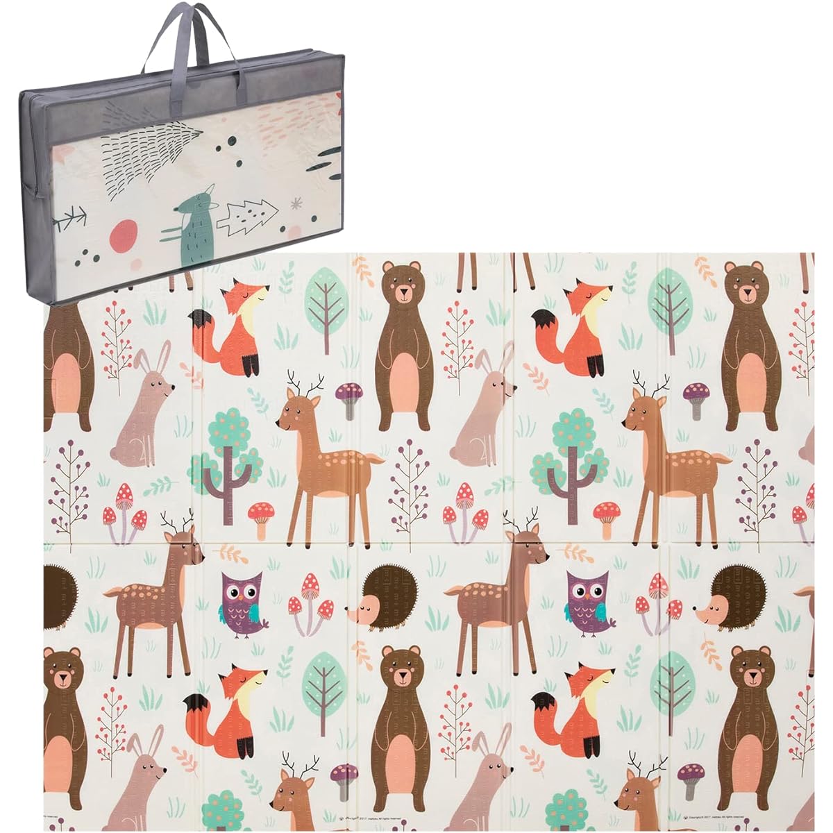 Astro Playmat Reversible Forest Animal x Fox 150 x 200 x 1cm Includes Storage Bag Fluffy Baby Mat Cushion Mat Foldable Easy to Clean Floor Scratch Prevention 730-01