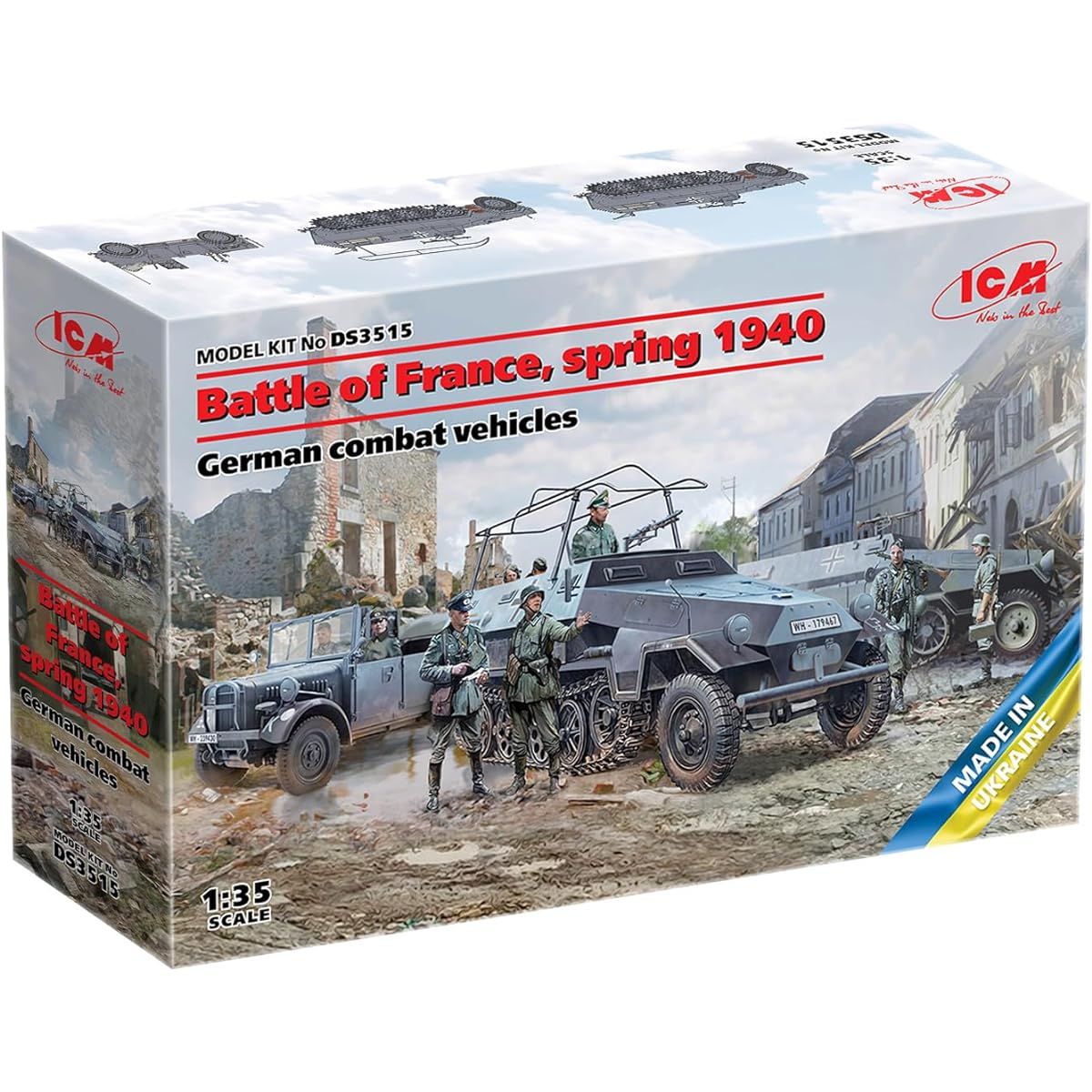 ICM 1/35 German Army Battle of France 1940 German Combat Vehicle Set Plastic Model DS3515