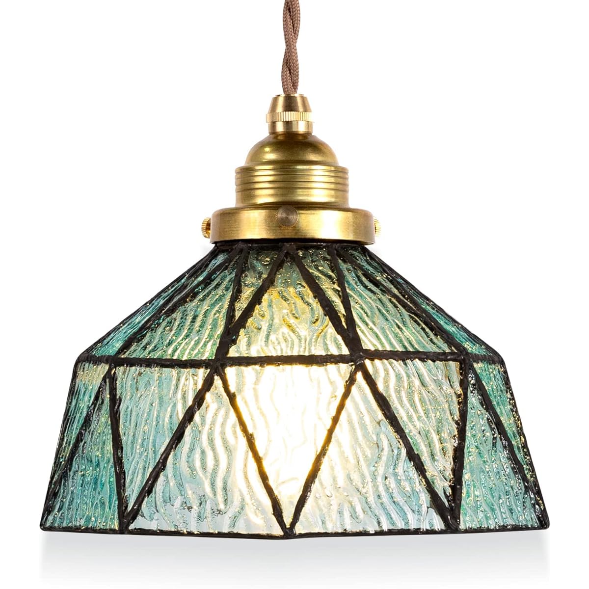 Pendant Light, Brass and Glass Hanging Light, Lighting Fixture, Ceiling Light, Lampshade, Scandinavian Retro Modern Light, Decorative Lamp, Stylish, Dining Table, Cafe Counter - Handmade Glass, E26 Base, LED Bulb Included
