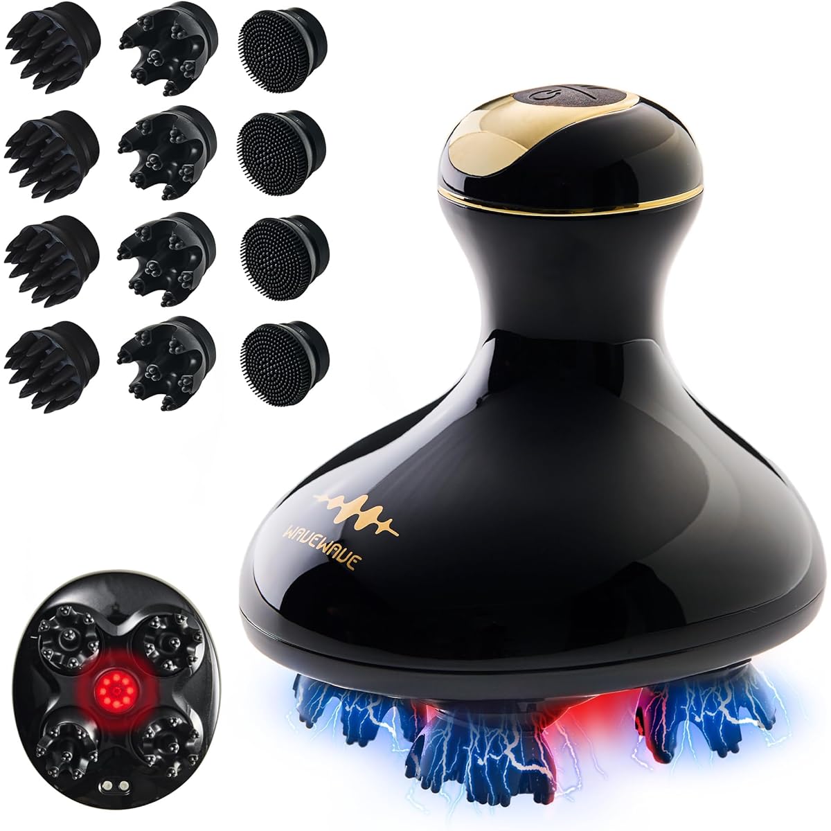 WAVEWAVE EMS Head Spa Electric Scalp Brush Red LED Scalp Aesthetic Face Care Scalp Cleaning Electric Needle Beauty Appliance Waterproof Electric Scalp Brush Face Care Cordless 3D Vibration IPX7 Waterproof Timer Function Scalp Brush Women Present Gift (Ma