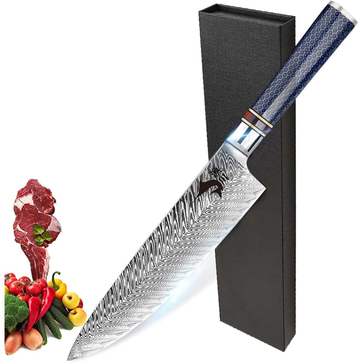 Irigawa Damascus Gyuto Knife VG-10 Damascus 67 layer butcher knife Blade length 205 Western knife Beautiful Damascus pattern like a wing