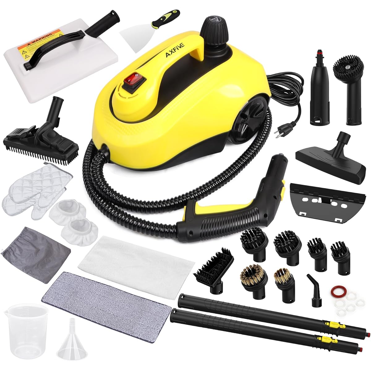 AXFIVE Steam Cleaner Heavy Duty Canister Steamer High Temperature Steam Mop with 28 Accessories 5M Extra Long Power Cord for Home Use No Detergent Cleaning Floor Bath Grease Stains Ventilation Fan Wallpaper Removal Year End Cleaning
