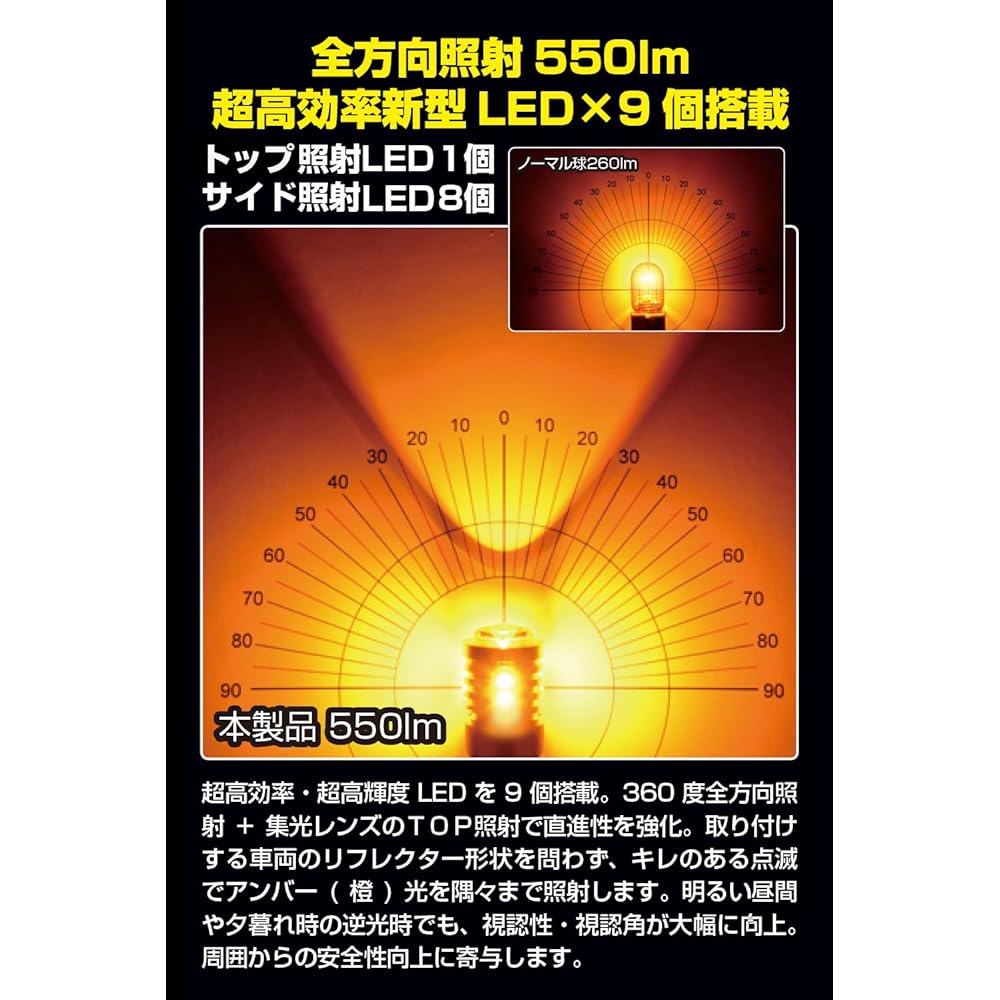 IPF Turn Signal Valve LED Amber 550 Lumens T20 Turn Signal Position Compatible with Different Pinch Points 2 Pieces 501WB