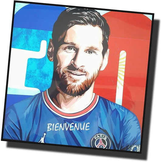 Famous Popart Gallery Lionel Messi PSG Paris Saint-Germain Overseas Soccer Graphic Art Panel Wooden Wall Hanging Interior Poster