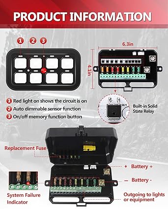 8 Gango Universal Switch Controller Panel Donorable Electronic Relay Automatic System LED Cars Switch Button Touch Screen Circuit Control Box Track SUV ATV UTV RV Boat (Blue)