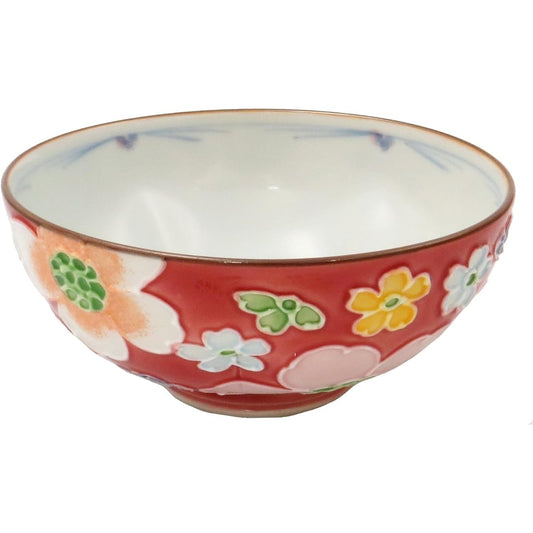 Kyoto ware, Kiyomizu ware, Shoho kiln, Chazuke, small, full of interdigital flowers (red), B3-13, small red
