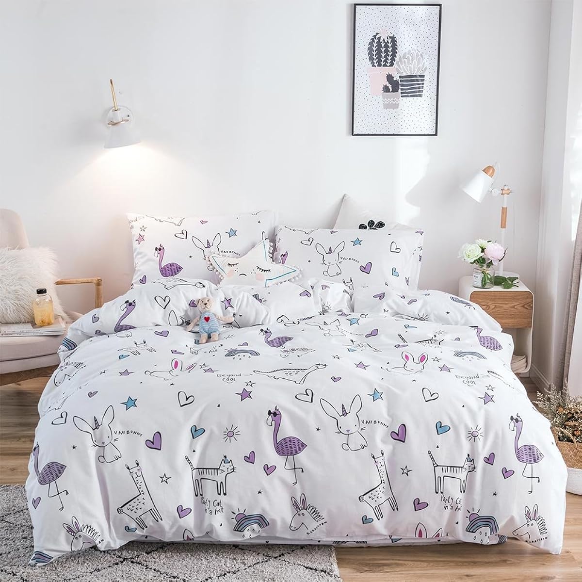 Lausonhouse Duvet Cover 100% Cotton Animal Pattern Print Single Throw Cover YKK Cloth Bag Packaging