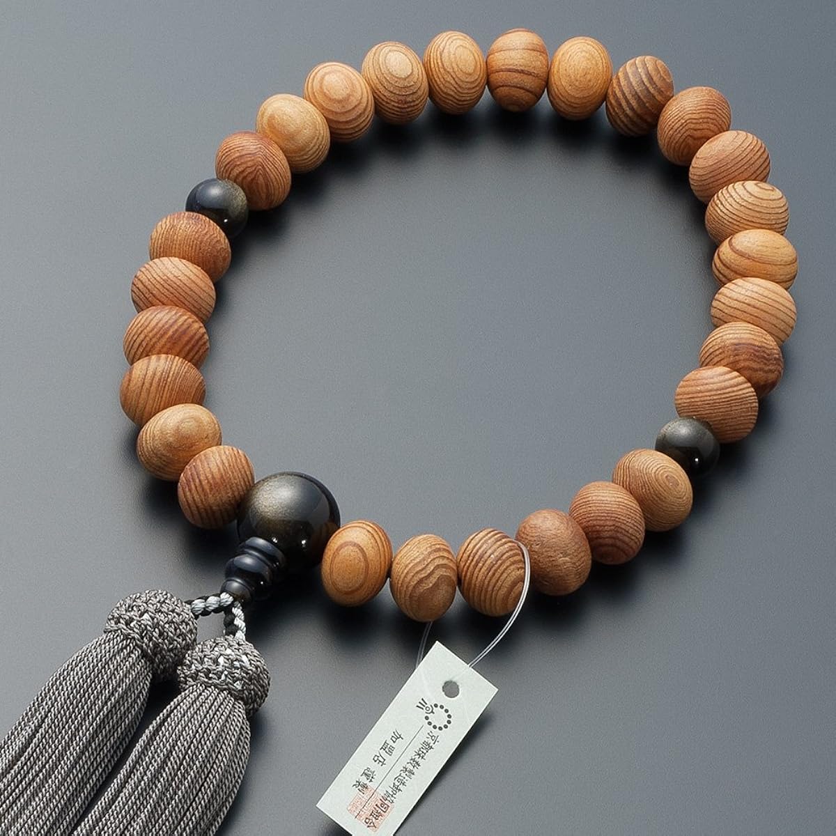 [Butsudanya Takita Shoten] Kyoto prayer beads for men, Yaku cedar, mandarin beads, gold obsidian, 27 beads, pure silk tassel, beads bag included, can be used by all sects, certificate included