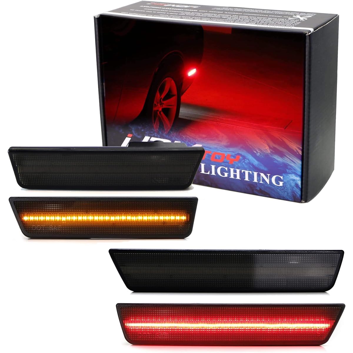 IJDMTOY Smoke Lens LED Side Marker Light 4 2008-2014 DODGE CHALLENGER compatible Front Amber LED & 2 Rear Red LED