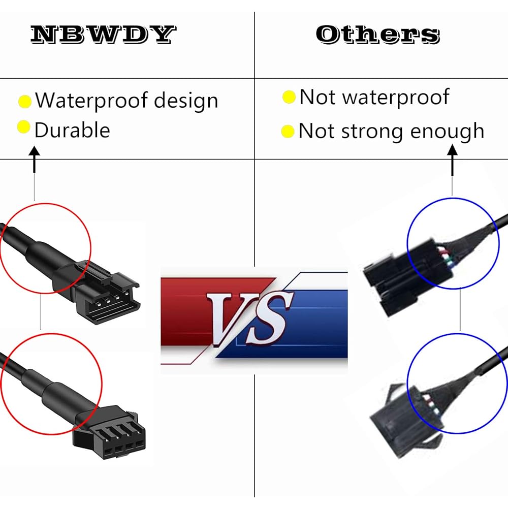 NBWDY 4 pieces 60 inches/150cm RGB LED Lock Lock Lock Extended Cord Set Neon Accent atmosphere Light Power extender LED motorcycle ATV car light neon strip lock light kit