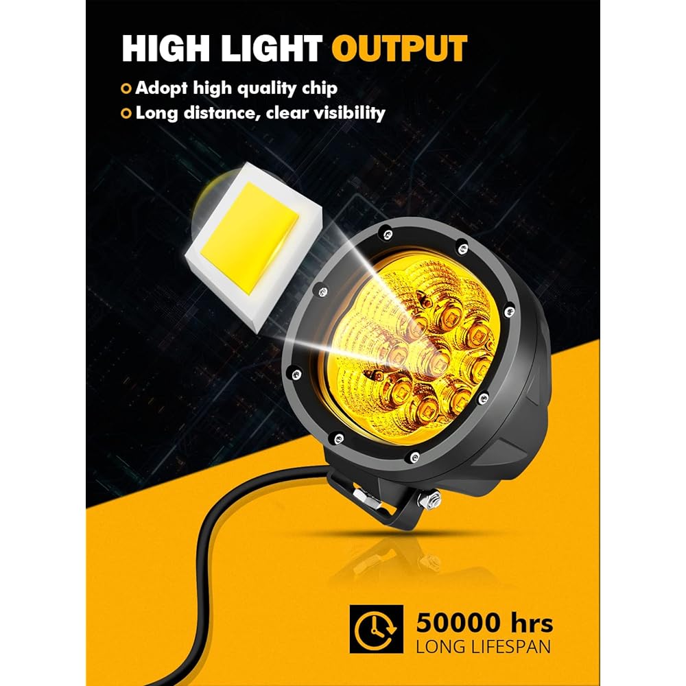 AUXBEAM 4 -inch Amber Round LED Driving Light 2 90W 90W 90W 90W Yellow Fog Pod Light Bar Off Road Work High Light DT Plug Wiring Hurnes Kit Track Jeep Pickup ATV UTV MC for UTV MC