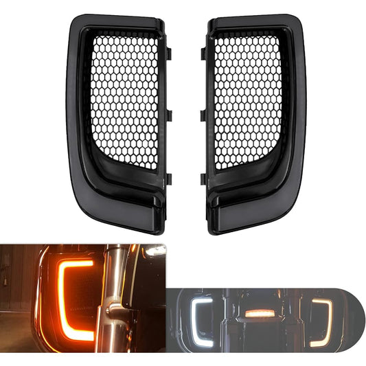 HDBUBALUS Motorcycle LED Lower Fairing Grill Turn Signal Light for Harley Touring Electra Glide Street Glide Road Glide FLHT FLTR FLHX 14-22 Black