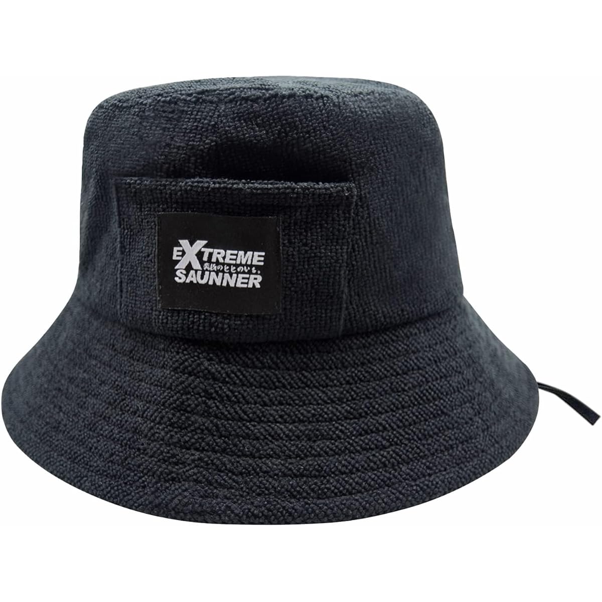 EXTREME SAUNA Sauna Hat Men's Women's Black [Supervised by Sauna Owner] Bucket Hat Towel Fabric with Loop