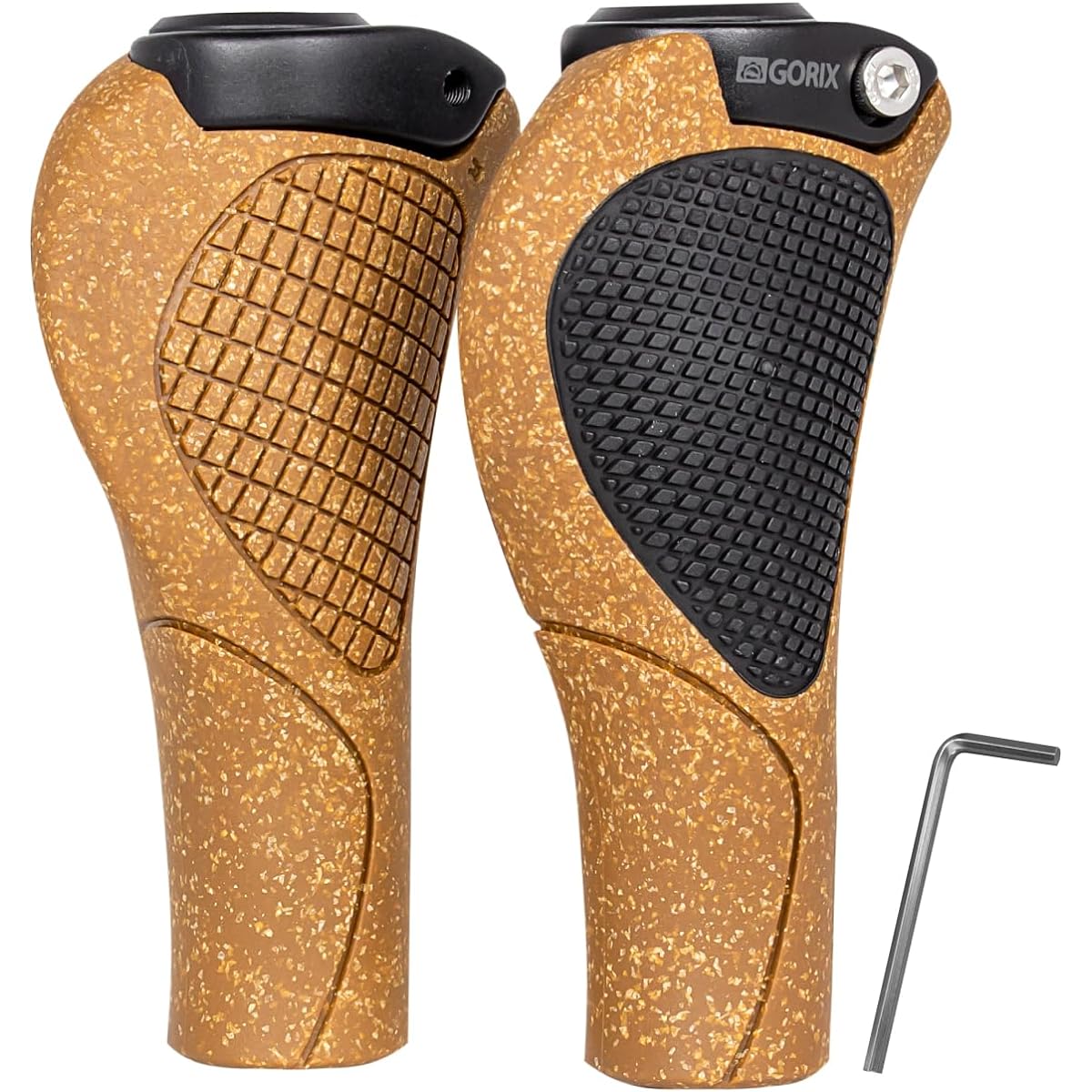 GORIX Bicycle Grip, Cork Material, Ergo Shape, Lock-on Fixed Handle Grip, Shock Absorption, Anti-Slip, Bicycle Grip, Cork x Black, Cross Bike, Mountain Bike, and Other Bicycles] (G.OAK)