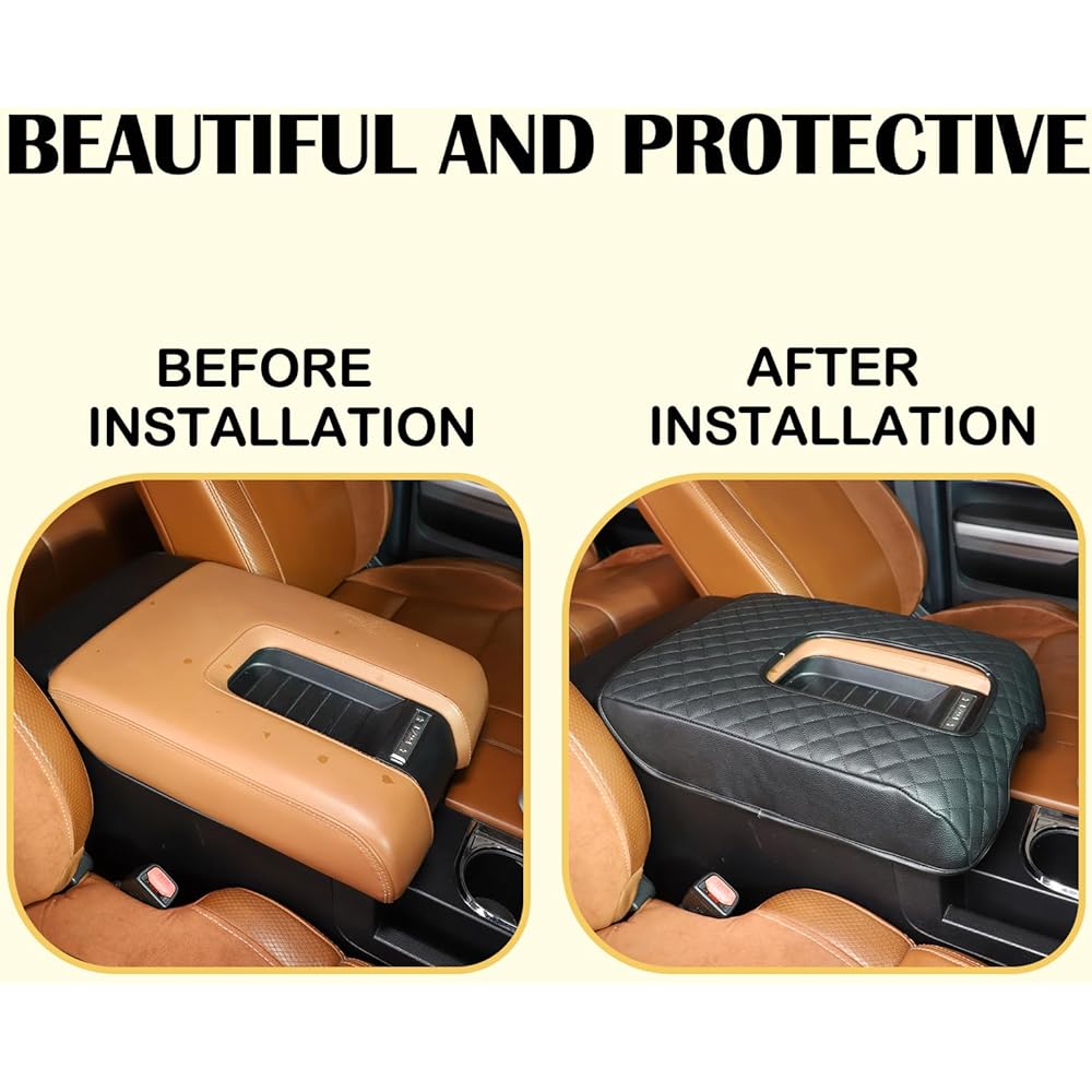 CHEAYAR Center Console Arm Rest Cover Kit Console Armrest Cushion Automobile Custom Console Armrest Cushion Toyota Tandra 2014-2020 Accessory Organizer Protector (Lattice -All Black)