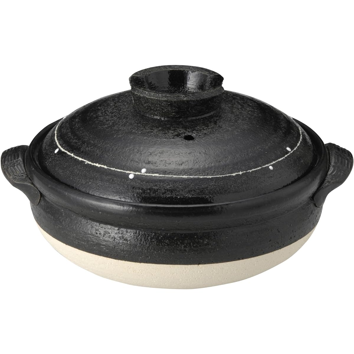 Santo Banko Ware Earthen Pot (Deep Pot) Black Glaze Line Crest No. 8 13153 For 2-3 people