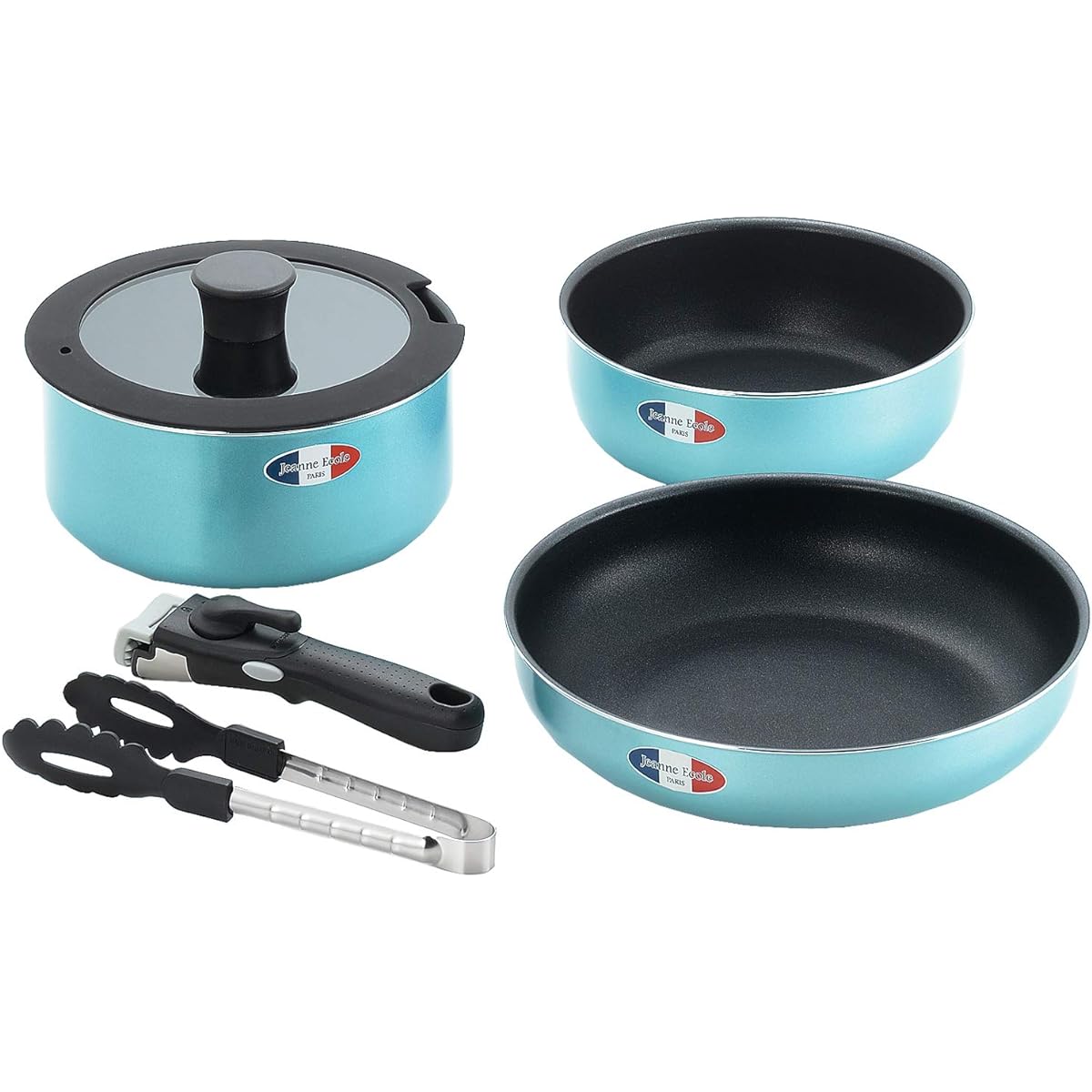 Tamahashi "Jeanne Ecole" 3-piece removable handle pot set with tongs JE-122T Blue