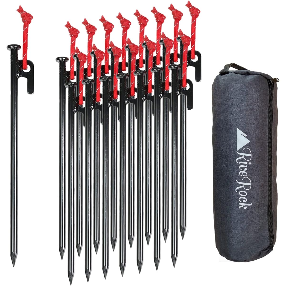 RiveRock 30cm Peg Storage Back Tent Tarp Steel Peg Reflective Rope