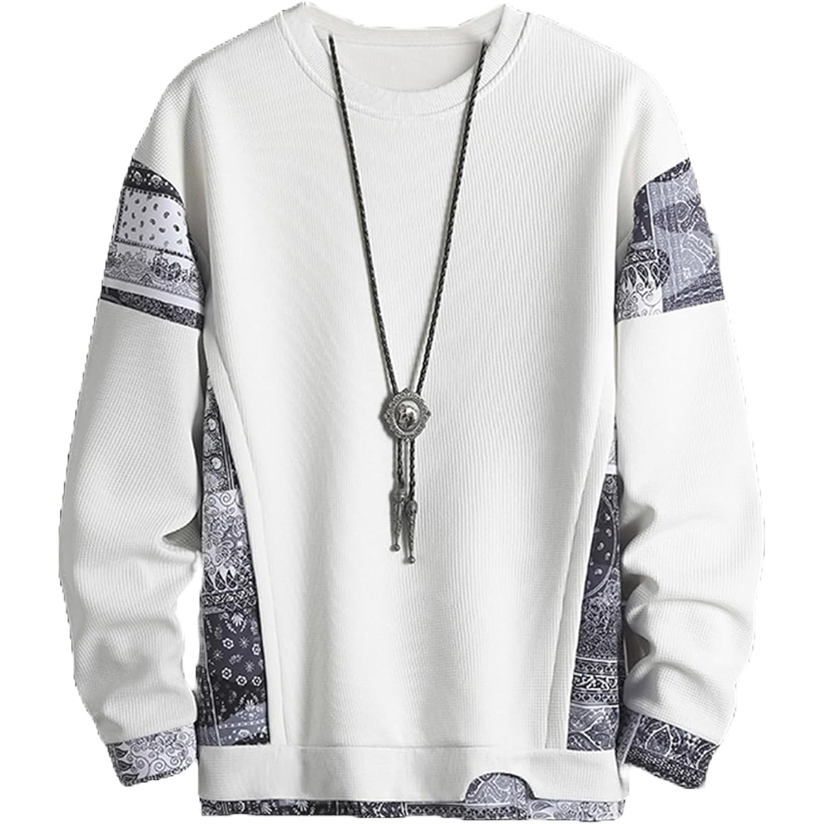 [Airby] Paisley Pattern Switch Pullover Long Sleeve Loose Stylish Spring Autumn Sweatshirt Men's M-2XL